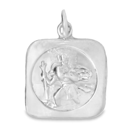 Silver 14mm Square St. Christopher Pendant