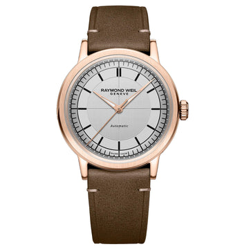 Raymond Weil Gents Millesime Silver Dial Brown Strap Automatic Watch 2925-PC5-65001