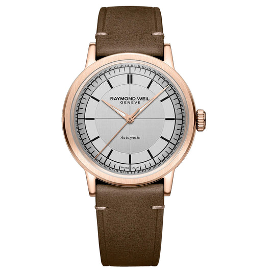 Raymond Weil Gents Millesime Silver Dial Brown Strap Automatic Watch 2925-PC5-65001