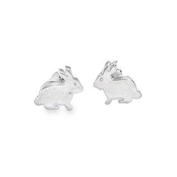 Silver Flat Sitting Rabbit Stud Earrings