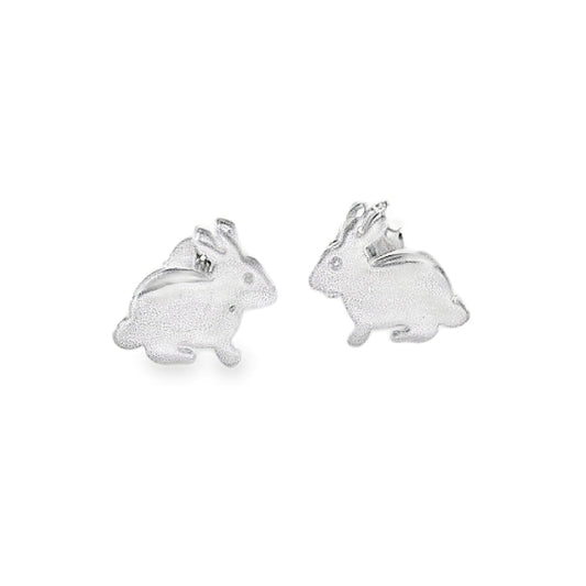 Silver Flat Sitting Rabbit Stud Earrings