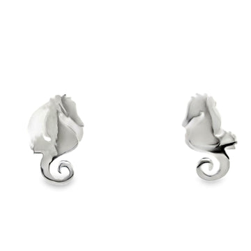 Silver Flat Seahorse Stud Earrings