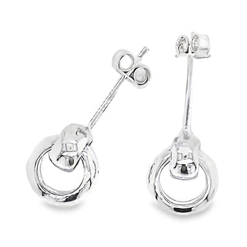 Silver Double Linked Circle Drop Earrings