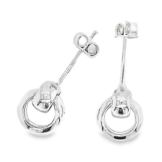 Silver Double Linked Circle Drop Earrings