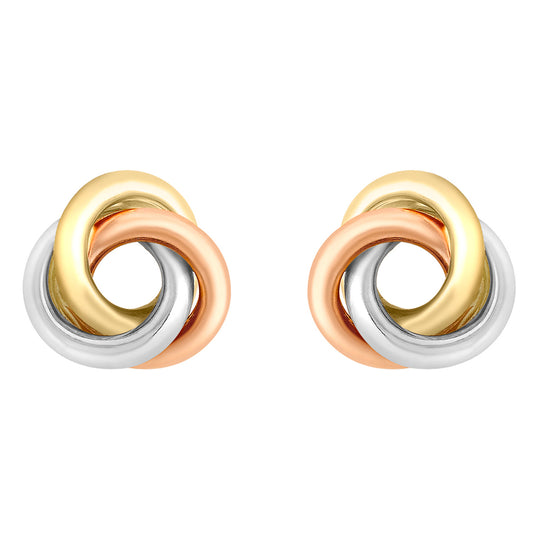 9ct White, Yellow & Rose Gold Knot Stud Earrings