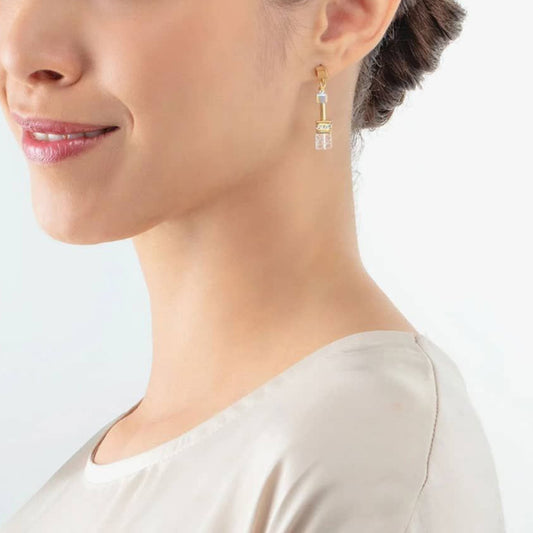 Coeur De Lion GeoCUBE Iconic Nature Gold White Earrings 3018/21-1416
