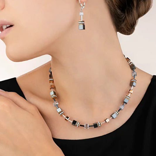 Coeur De Lion Geocube Grey and Rose Crystal Beaded Necklace 4015/10-0730