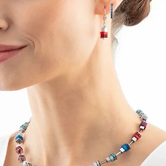 Coeur De Lion GeoCube Blue & Red Multicolour Earrings 4413/20_0703