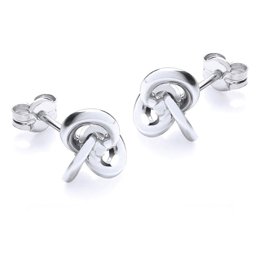 9ct White Gold Three Loop Knot Stud Earrings