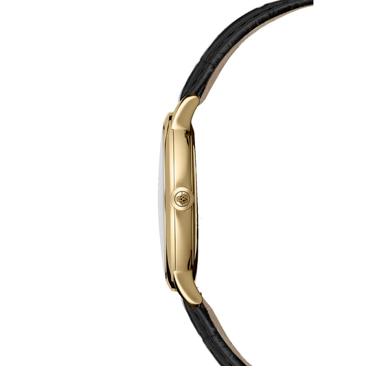 Raymond Weil Gents Toccata Gold Tone White Dial Black Strap Quartz Watch 5485-PC-00359