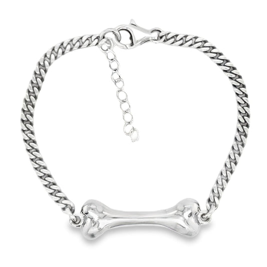 Sterling Silver Curb Bracelet With Centre Bone Feature