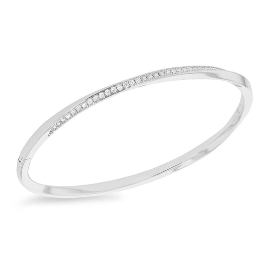 Silver 3mm Twisted Cubic Zirconia Set Bangle