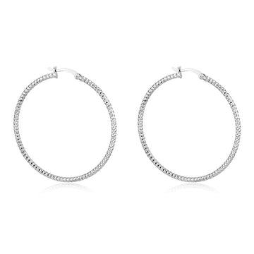 Silver 50mm Diamond Cut Creole Hoop Earrings