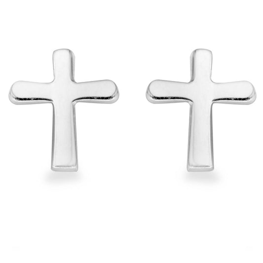 Silver Plain Cross Stud Earrings