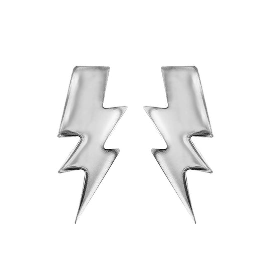 Silver Plain Lightening Bolt Stud Earrings