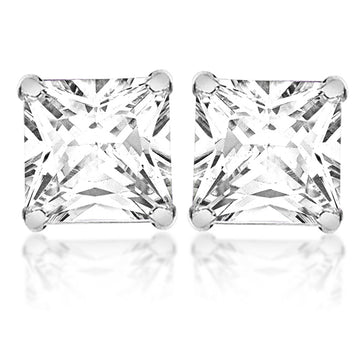 Silver 7mm Square Cubic Zirconia Stud Earrings