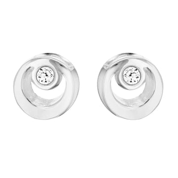 Silver Circle With Cubic Zirconia Stud Earrings