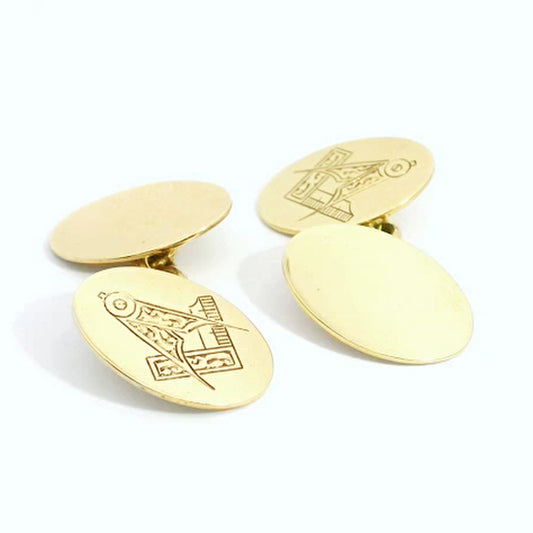 9ct Yellow Gold Oval & Masonic Chain Link Cufflinks