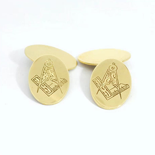 9ct Yellow Gold Oval & Masonic Chain Link Cufflinks