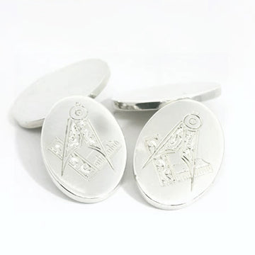 Silver Oval Chain Link Plain & Engraved Masonic Cufflinks