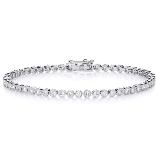 18ct White Gold Diamond 2.00ct Bezel Set Tennis Bracelet