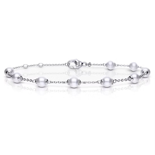 Diamonfire Silver Lustrous Shell Pearl Station Bracelet