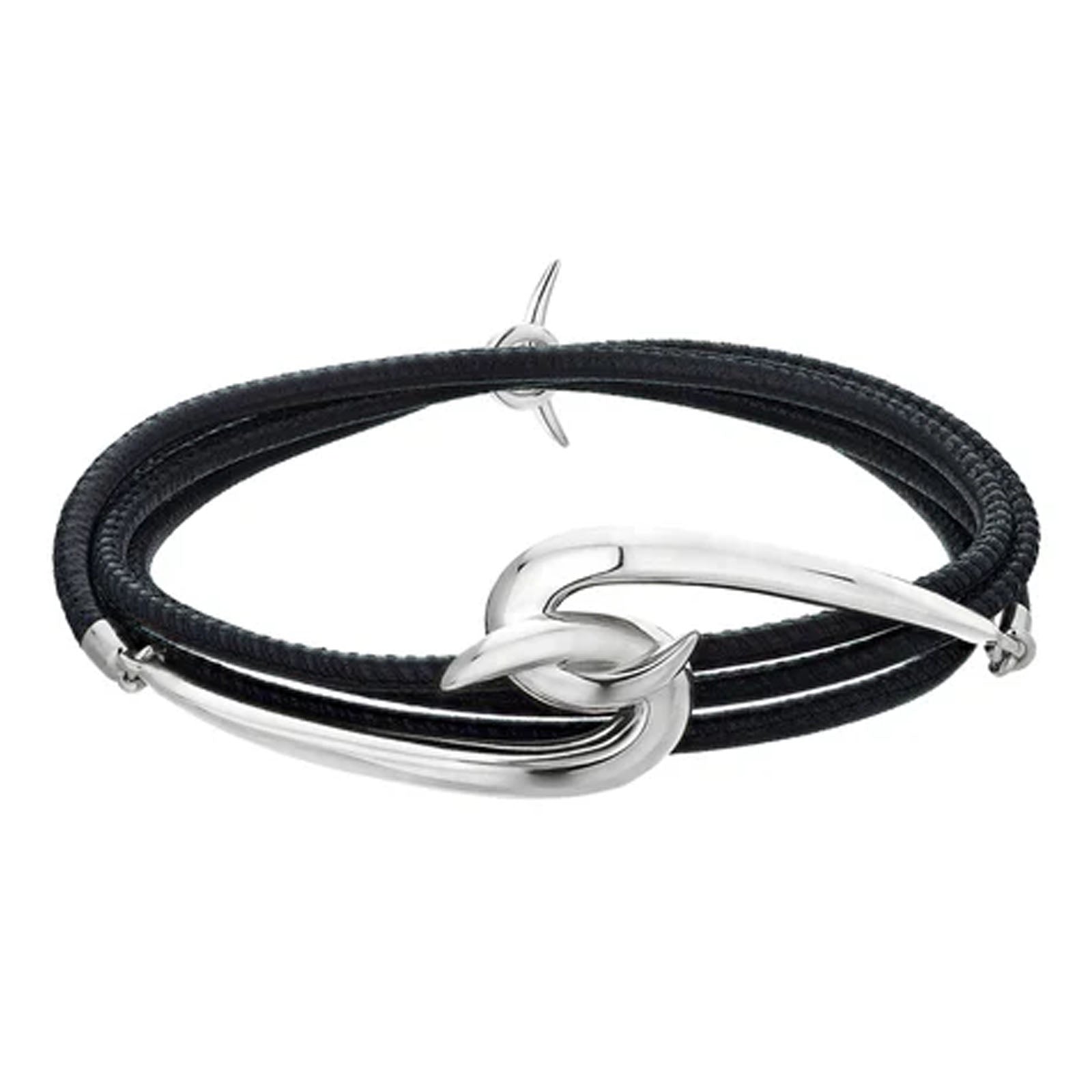 SHAUN LEANE SILVER & LEATHER HOOK BRACELET HT024.SSNABZL