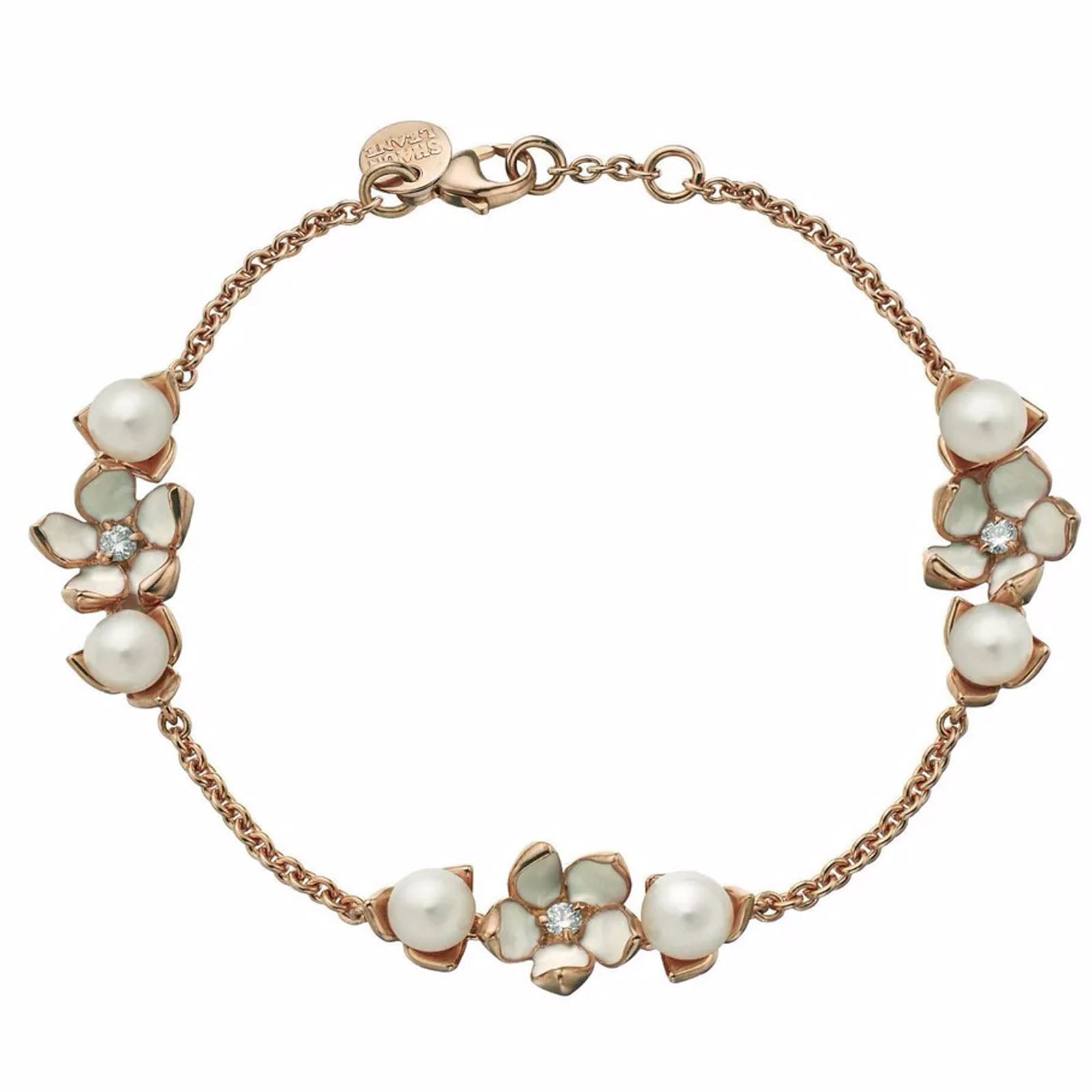 SHAUN LEANE ROSE GOLD VERMILE DIAMOND & PEARL CHERRY BLOSSOM BRACELET CB022.RVWHBOS