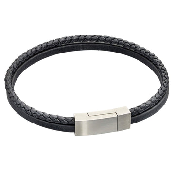 FB BLACK DOUBLE ROW LEATHER BRACELET