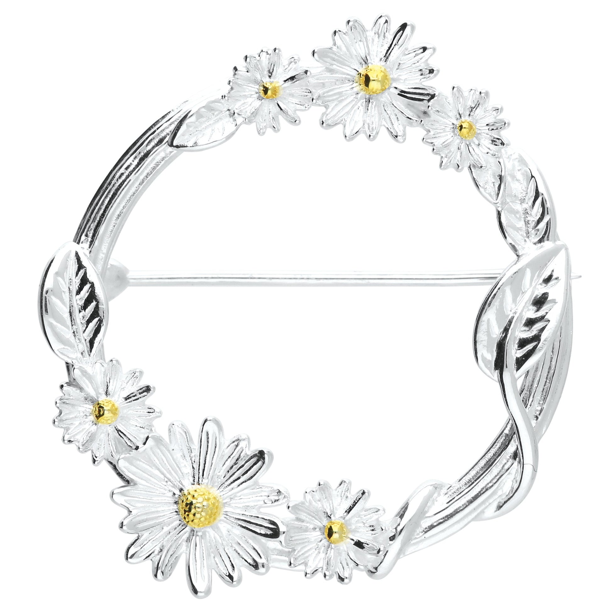 SILVER & GOLD PLATED DAISY CIRCLE BROOCH