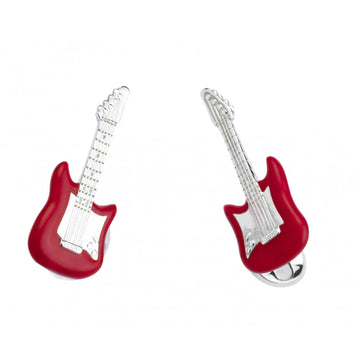 Silver Red Enamel Guitar Cufflinks