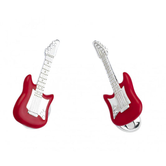 Silver Red Enamel Guitar Cufflinks