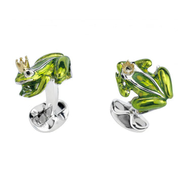 Silver Enamel Frog & Crown Cufflinks