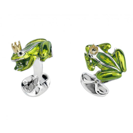 Silver Enamel Frog & Crown Cufflinks