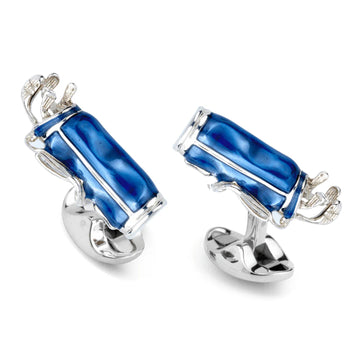 Silver Enamel Blue Golf Bag Cufflinks