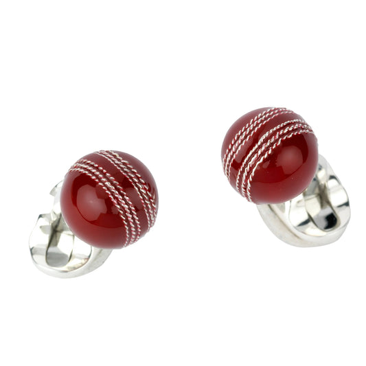 Silver Enamel Cricket Ball Cufflinks