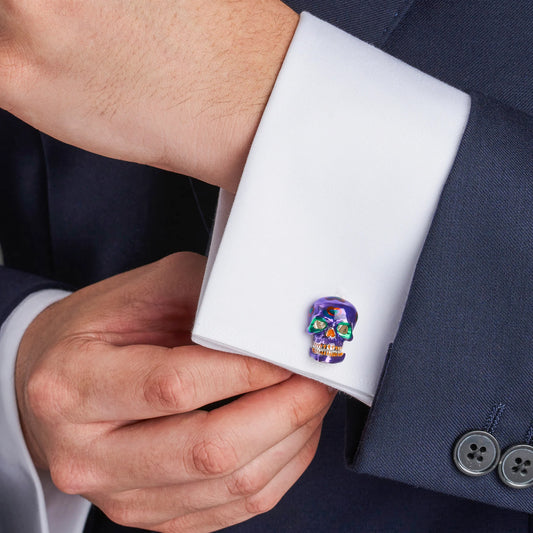 Silver Enamel Colourful Mexican Skull Cufflinks