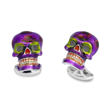 Silver Enamel Colourful Mexican Skull Cufflinks