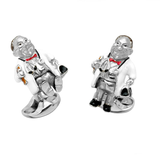 Silver Enamel White Coat Doctor Cufflinks
