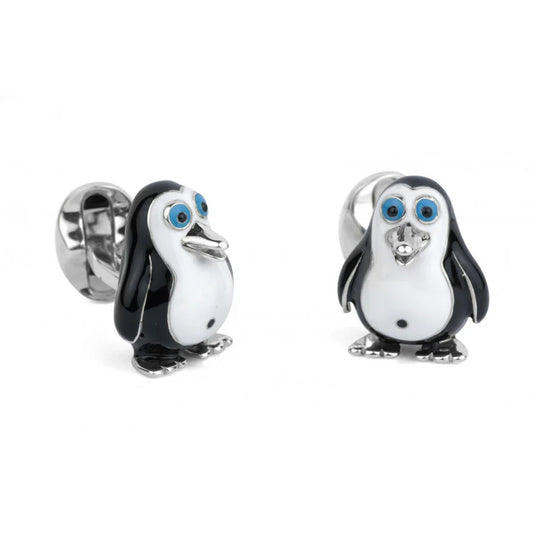 Silver Enamel Penguin Cufflinks