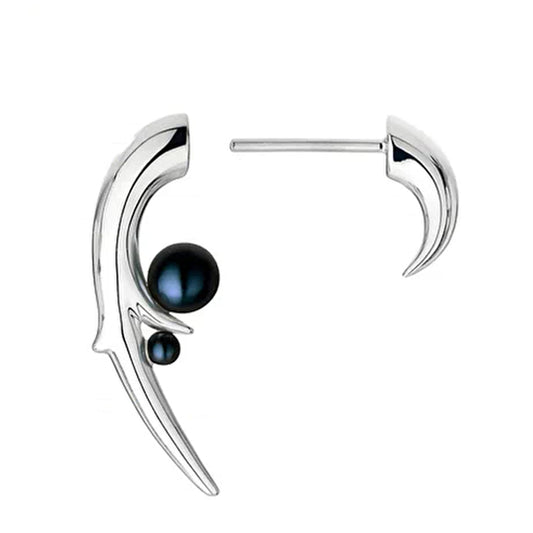 Shaun Leane Silver & Black Pearl Hooked Pearl Earrings CB051.SSBKEOS