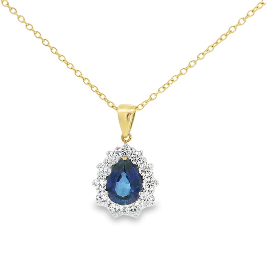 18ct Gold Sapphire & Diamond Pear Shaped Necklace