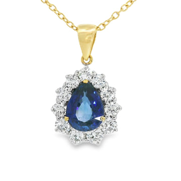 18ct Gold Sapphire & Diamond Pear Shaped Necklace