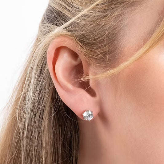 Diamonfire Silver Cubic Zirconia 3ct Solitaire Stud Earrings