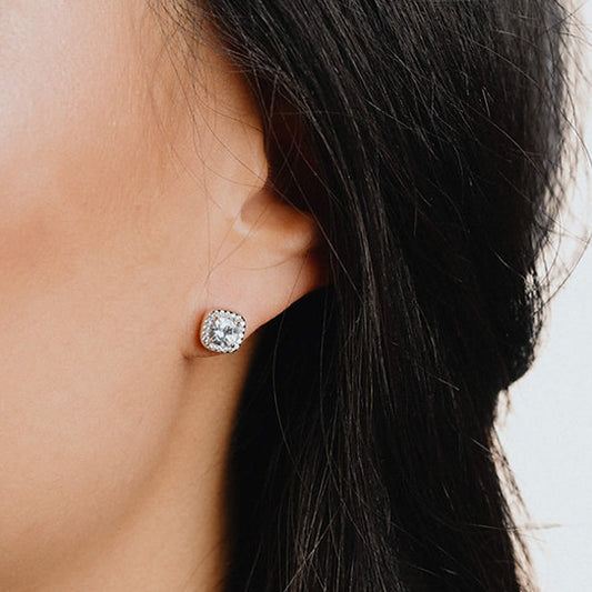 Diamonfire Silver Cubic Zirconia Square Pave Cluster Stud Earring