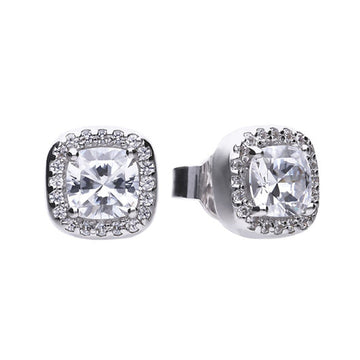 Diamonfire Silver Cubic Zirconia Square Pave Cluster Stud Earring