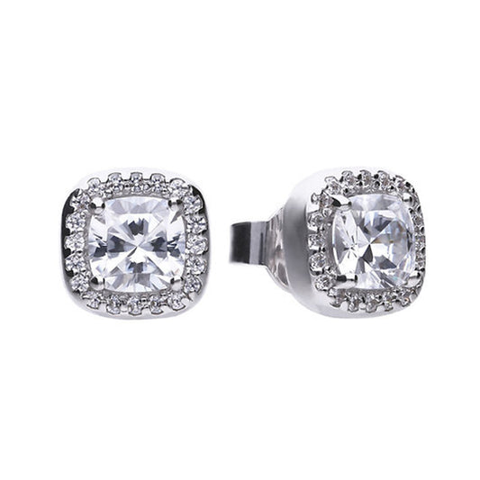 Diamonfire Silver Cubic Zirconia Square Pave Cluster Stud Earring