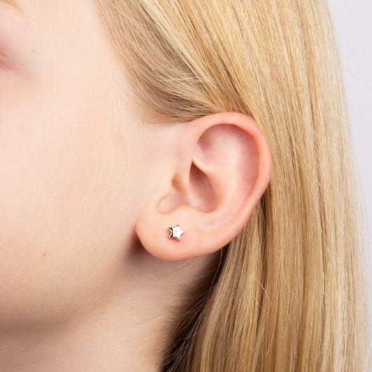 Silver Star With A Diamond Stud Earrings