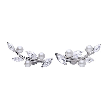 Diamonfire Silver Cubic Zirconia & White Pearl Crawler Stud Earrings