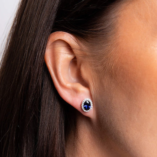Diamonfire Silver Blue & Clear Cubic Zironia Oval Stud Earrings